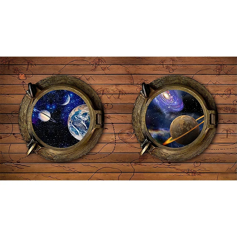 Mural decorativo de galaxia y madera, decoración de pared hecha medida para cafeterí Marron Clearhalo