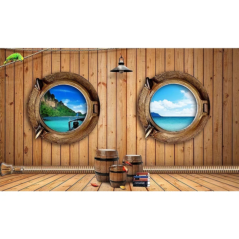Mural decorativo de madera y orilla del mar, decoración de pared hecha medida para cafeterí Marron Clearhalo
