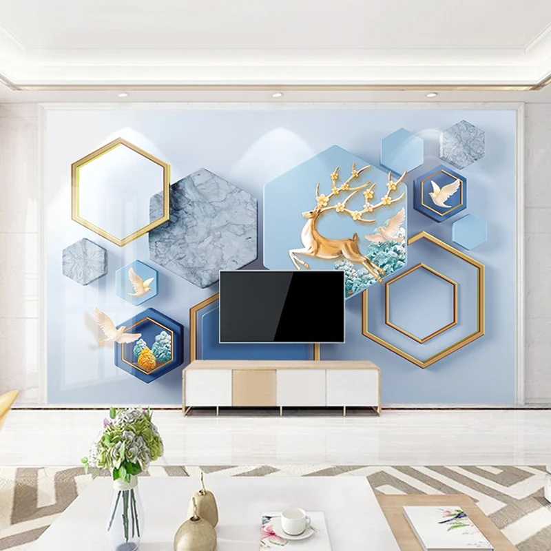 Mural decorativo de la pared de la tela no tejida del revestimiento de paredes del hexágono para el café Azul Clearhalo