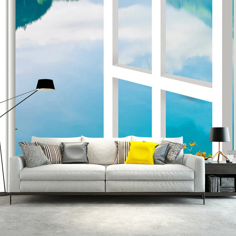 Mural decorativo sobre pared de ventana, arte de pared de tamaño personalizado para decoración de balcón Azul Clearhalo