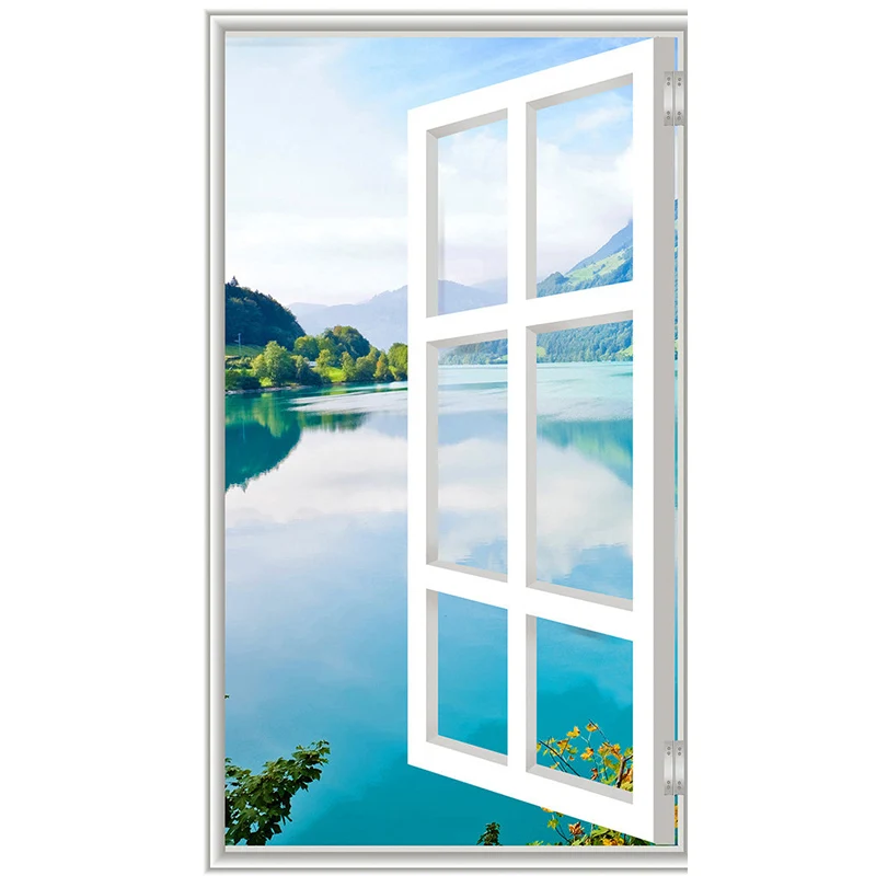 Mural decorativo sobre pared de ventana, arte de pared de tamaño personalizado para decoración de balcón Azul Clearhalo