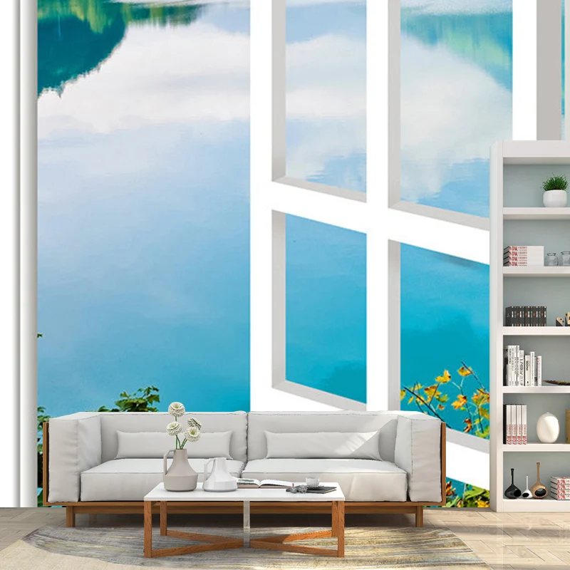 Mural decorativo sobre pared de ventana, arte de pared de tamaño personalizado para decoración de balcón Azul Clearhalo