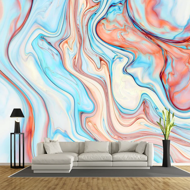 Mural de dibujo de agua de arte moderno, decoración de pared resistente al agua naranja-azul para dormitorio Naranja Clear...