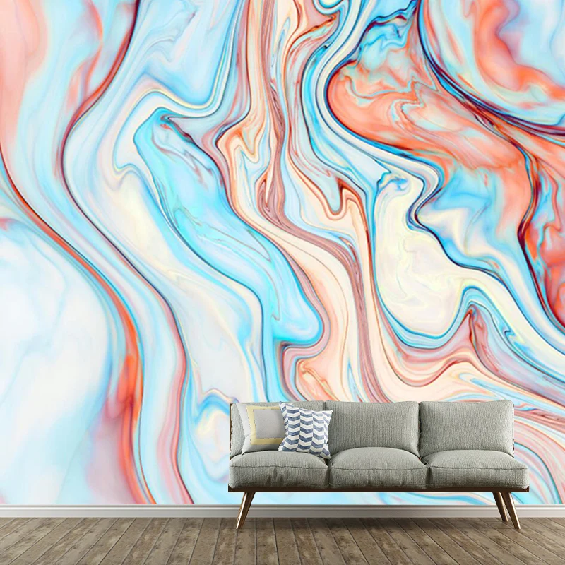 Mural de dibujo de agua de arte moderno, decoración de pared resistente al agua naranja-azul para dormitorio Naranja Clear...