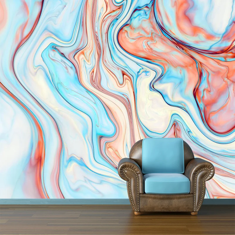 Mural de dibujo de agua de arte moderno, decoración de pared resistente al agua naranja-azul para dormitorio Naranja Clear...