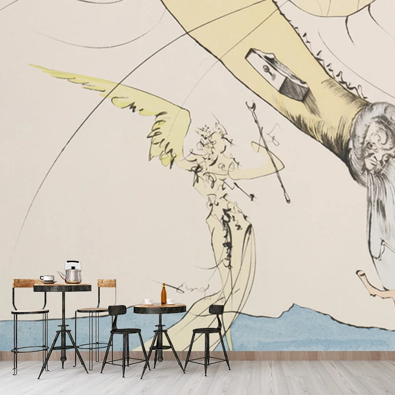 Mural de estómago de religión surrealista, arte de pared resistente las manchas, color beige, para sala de estar Beis Clea...