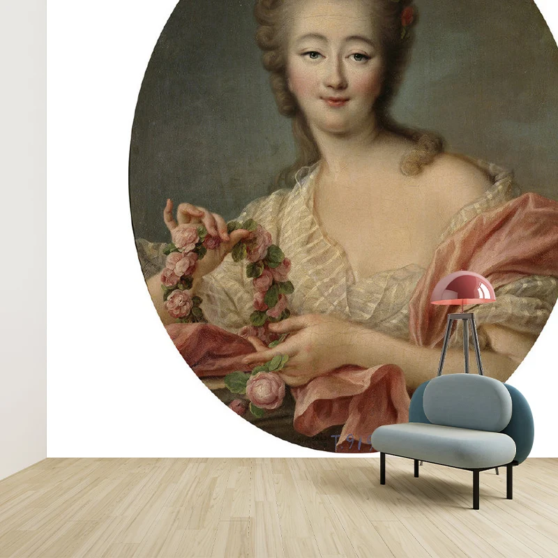 Mural europeo extra grande en beige y rosa Glamorous Lady Wall Art, hecho medida Beige Clearhalo