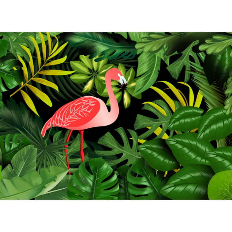 Mural de flamenco extra grande, arte de pared verde no tejido para decoración del hogar, personalizado Verde Clearhalo