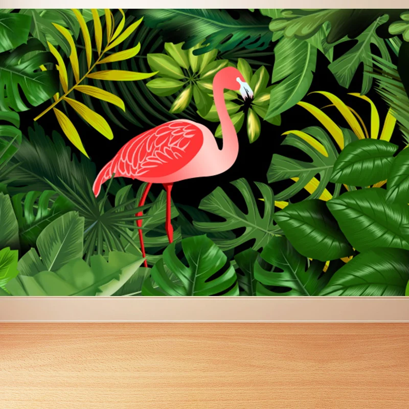 Mural de flamenco extra grande, arte de pared verde no tejido para decoración del hogar, personalizado Verde Clearhalo