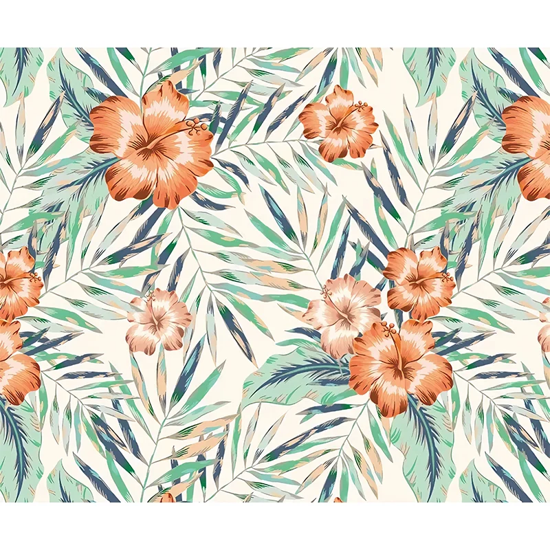 Mural de flores naranjas y verdes, revestimiento de paredes resistente al agua para cafeterí Naranja Clearhalo