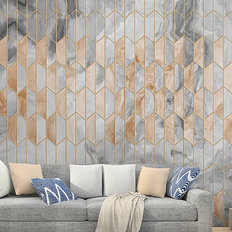 Mural genial gigante para galerí con cuadrícula y parellelograma, tamaño personalizado disponible Gris Clearhalo