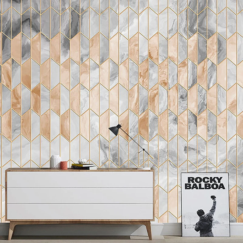 Mural genial gigante para galerí con cuadrícula y parellelograma, tamaño personalizado disponible Gris Clearhalo