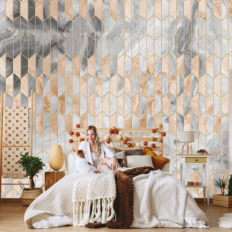 Mural genial gigante para galerí con cuadrícula y parellelograma, tamaño personalizado disponible Gris Clearhalo