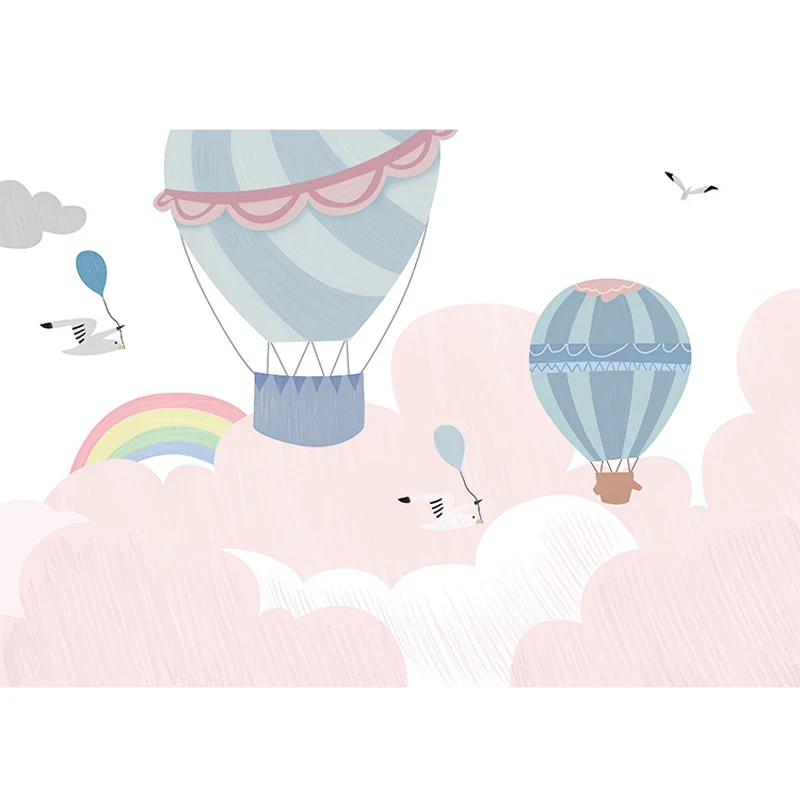 Mural de globos y arcoíris resistente las manchas, arte de pared de tela no tejida para niños en azul y rosa Azul Clearhalo