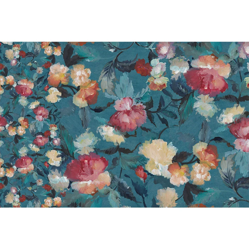 Mural grande de acuarelas, revestimiento de paredes con estampado floral nostálgico y novedoso en multicolor Rojo Clearhalo