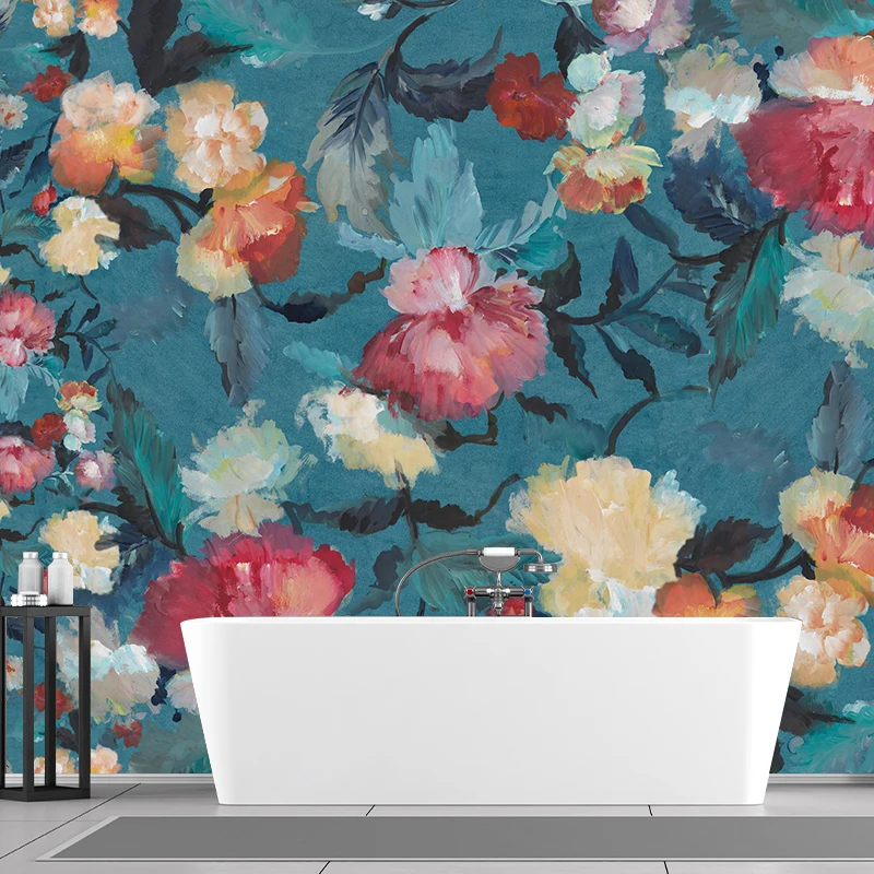 Mural grande de acuarelas, revestimiento de paredes con estampado floral nostálgico y novedoso en multicolor Rojo Clearhalo