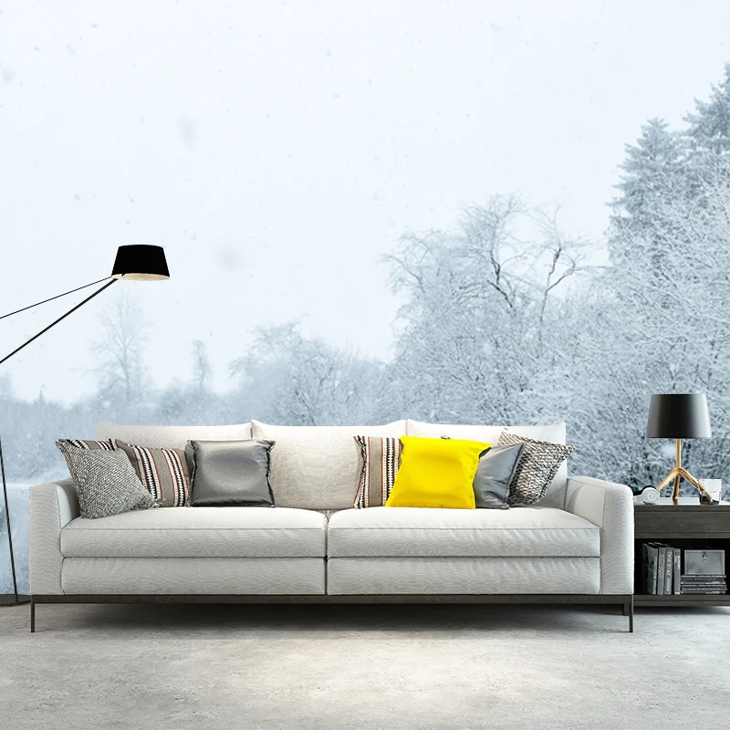 Mural grande con escena curva de carretera para decoración de pared de dormitorio, bosque nevado, color blanco, lavable Bl...