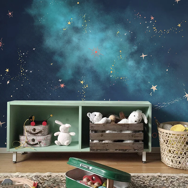 Mural grande de galaxia azul oscuro para decoración del hogar, material no tejido Azul Clearhalo