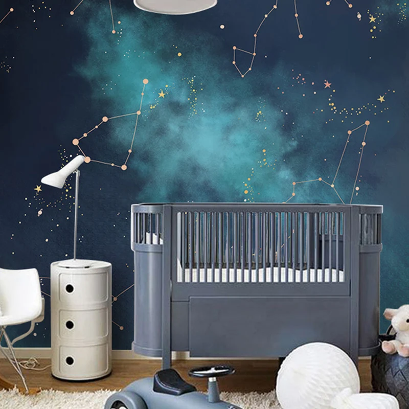 Mural grande de galaxia azul oscuro para decoración del hogar, material no tejido Azul Clearhalo