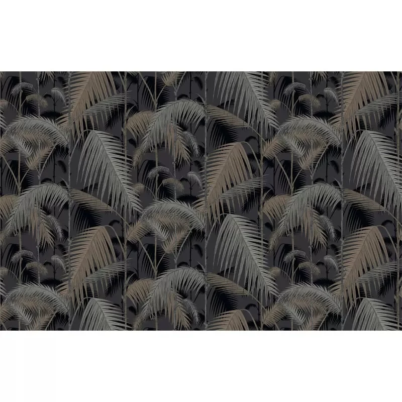 Mural grande de plumas y plantas para cafeterí, arte de pared rayas en negro y gris, resistente las manchas Negro Clearhalo