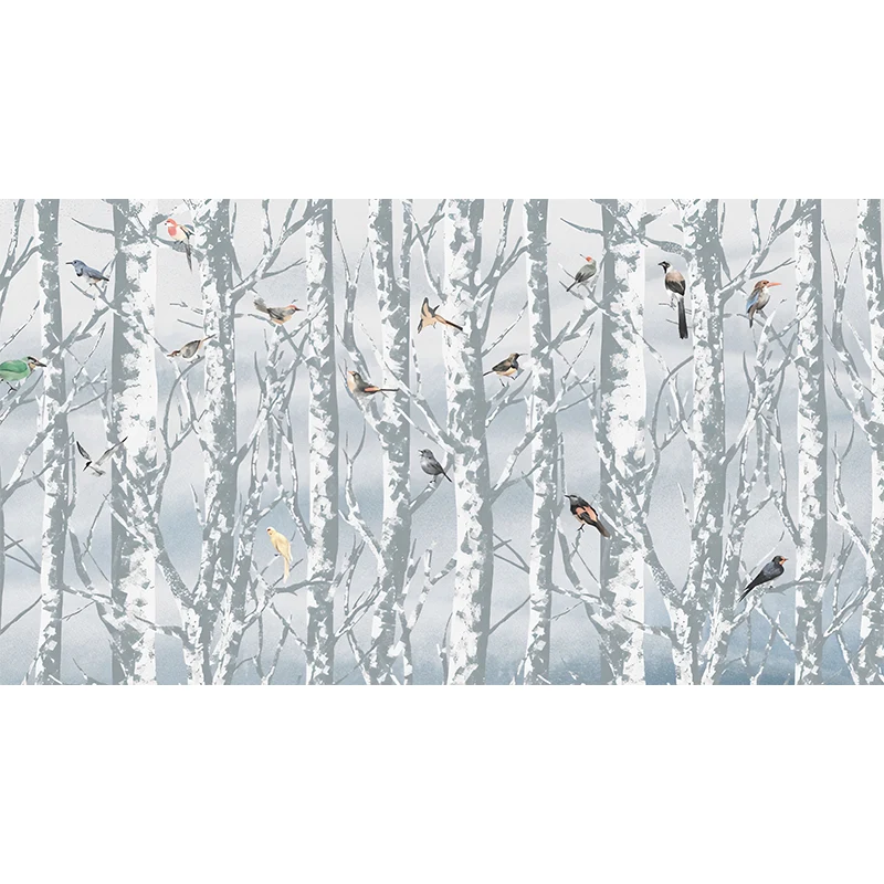 Mural impermeable de pájaros y árboles, revestimiento de paredes de material no tejido para pared decorativa en azul Azul...