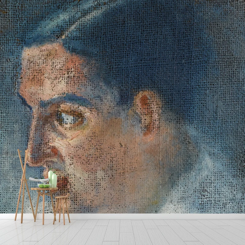 Mural lateral de retrato de mujer, arte de pared surrealista azul para salón, hecho medida Azul Clearhalo