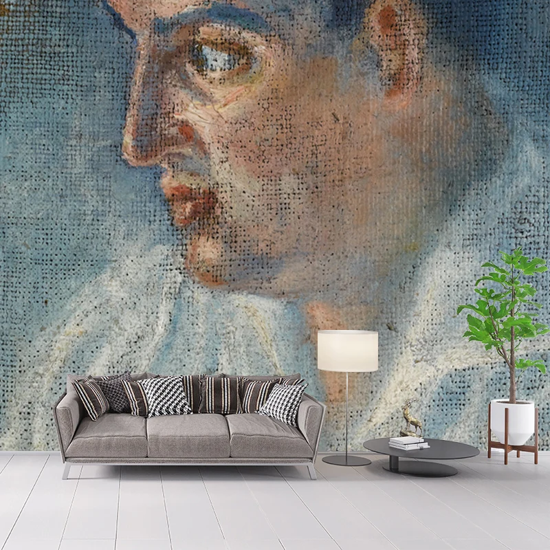 Mural lateral de retrato de mujer, arte de pared surrealista azul para salón, hecho medida Azul Clearhalo