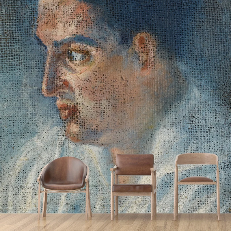 Mural lateral de retrato de mujer, arte de pared surrealista azul para salón, hecho medida Azul Clearhalo