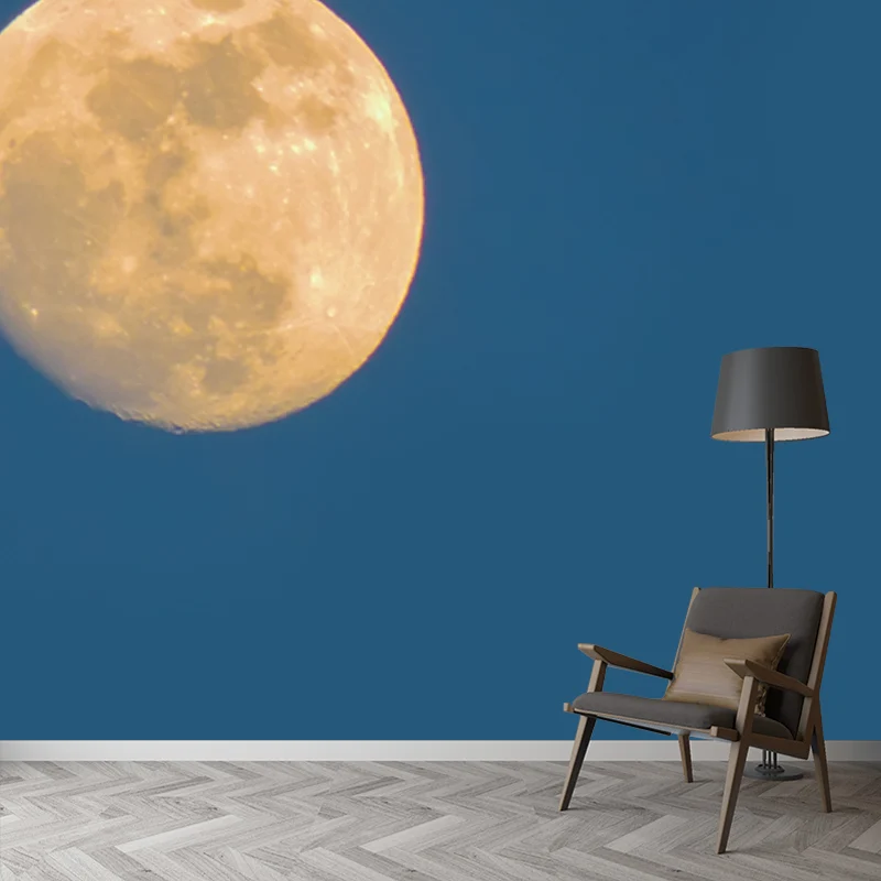 Mural de luna gibosa azul y amarillo, astronomí modernista, decoración de pared lavable para dormitorio Azul Clearhalo