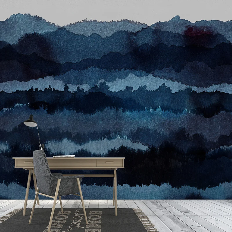 Mural minimalista azul y negro decoración de pared Ombre de tamaño completo, tamaño personalizado disponible Azul Clearhalo