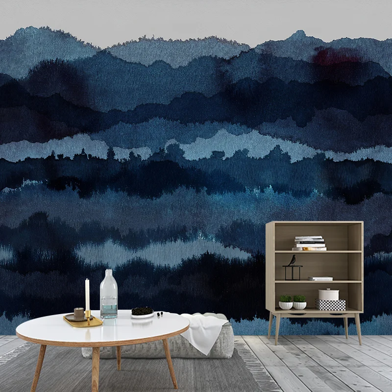 Mural minimalista azul y negro decoración de pared Ombre de tamaño completo, tamaño personalizado disponible Azul Clearhalo