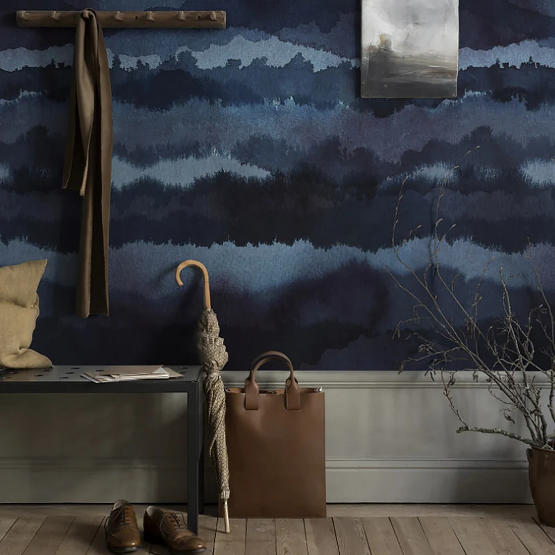 Mural minimalista azul y negro decoración de pared Ombre de tamaño completo, tamaño personalizado disponible Azul Clearhalo