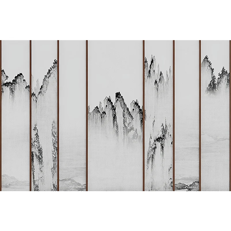 Mural minimalista en blanco y negro, revestimiento de paredes de acuarelas de tamaño completo para sala de estar Negro Cle...