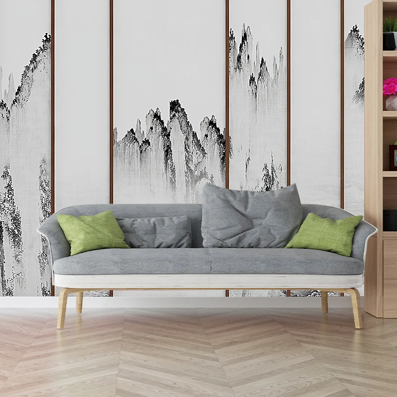 Mural minimalista en blanco y negro, revestimiento de paredes de acuarelas de tamaño completo para sala de estar Negro Cle...