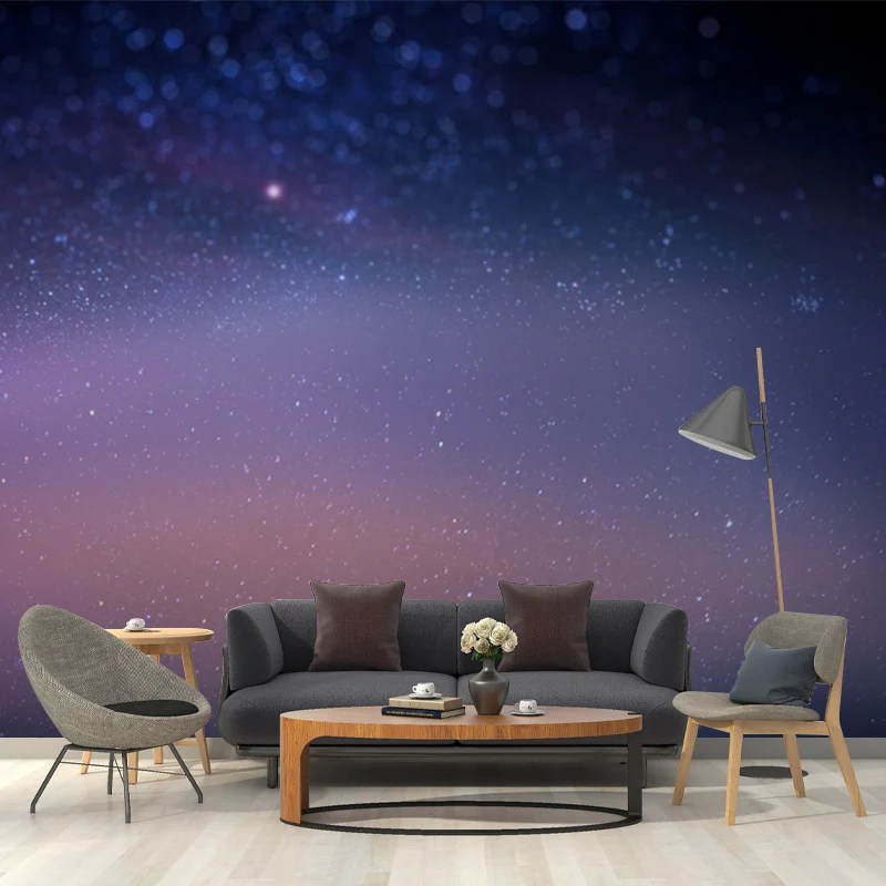 Mural moderno de estrellas y polvo, decoración de pared de astronomí azul púrpura para sala de estar Azul Clearhalo