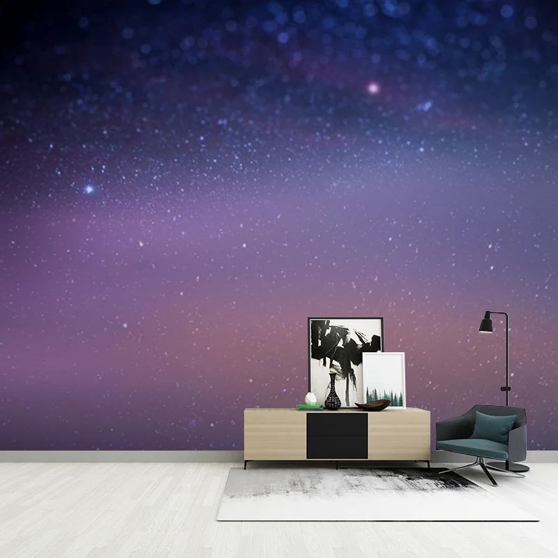 Mural moderno de estrellas y polvo, decoración de pared de astronomí azul púrpura para sala de estar Azul Clearhalo