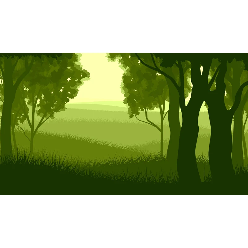 Mural moderno de pradera y bosque para dormitorio, arte de pared de tamaño personalizado en verde, no tejido Verde Clearhalo