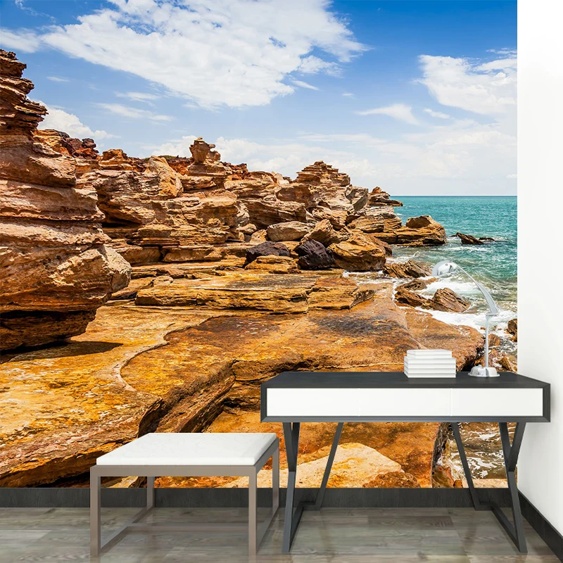 Mural moderno Sunny Rock Seashore para decoración de pared personalizada en pared decorativa en marrón Marron Clearhalo