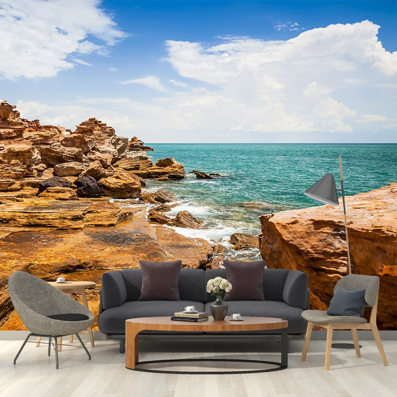 Mural moderno Sunny Rock Seashore para decoración de pared personalizada en pared decorativa en marrón Marron Clearhalo