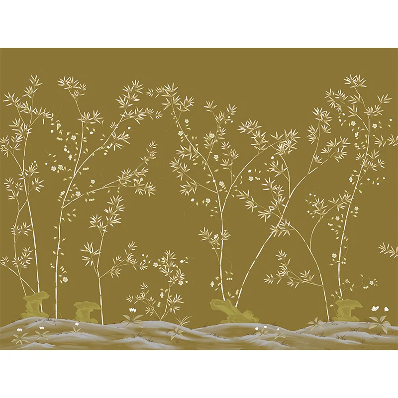 Mural nostálgico amarillo y verde, arte personalizado de pared de árbol y pájaro para decoración del hogar Amarillo Clearhalo