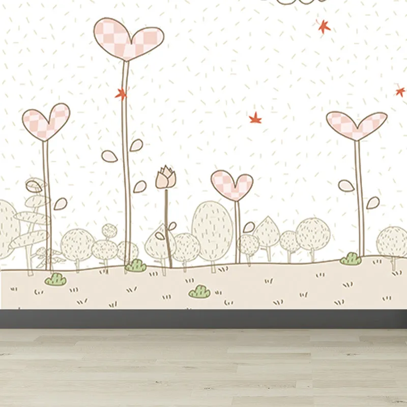 Mural de paisaje de primavera Beige, calcomaní botánica, dibujos animados, arte de pared resistente al agua para el hogar...