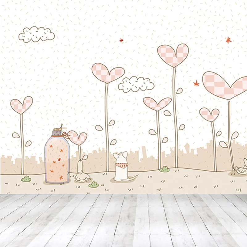 Mural de paisaje de primavera Beige, calcomaní botánica, dibujos animados, arte de pared resistente al agua para el hogar...