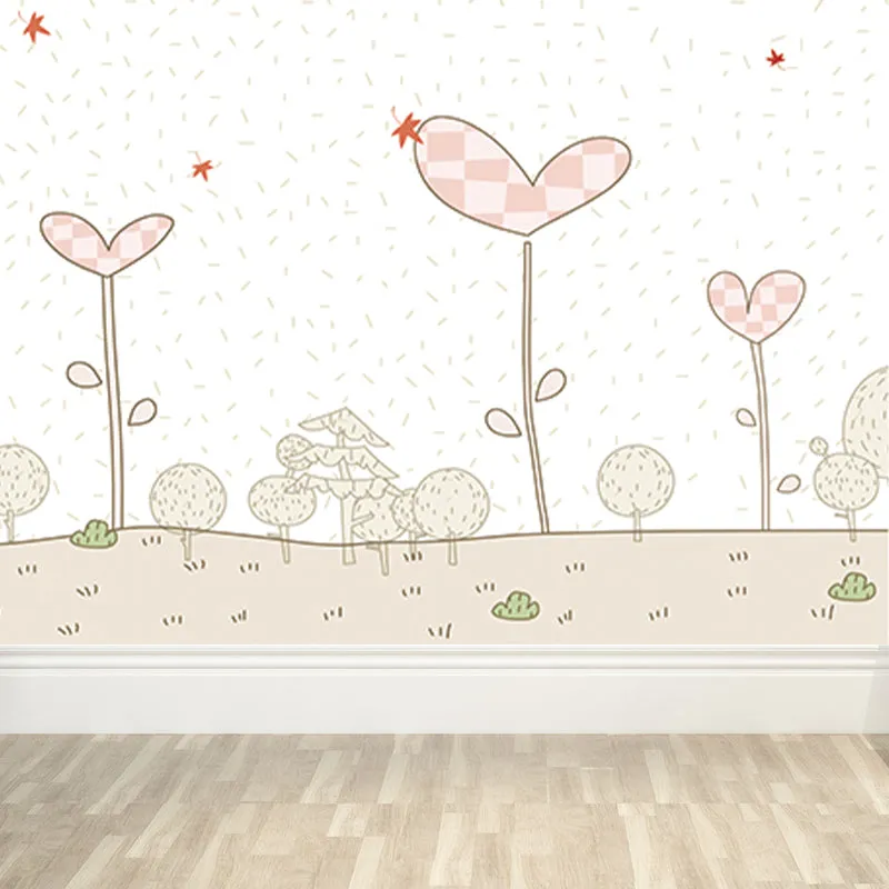 Mural de paisaje de primavera Beige, calcomaní botánica, dibujos animados, arte de pared resistente al agua para el hogar...