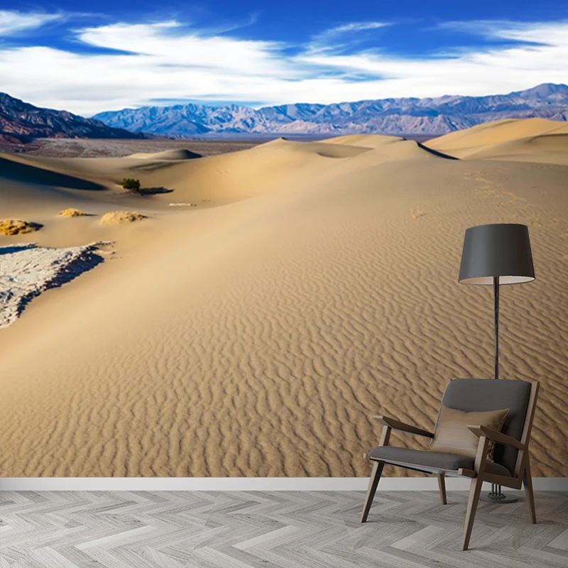 Mural de papel de pared modernista grande, revestimiento de paredes con paisaje de dunas amarillas y montañas, tamaño pers...