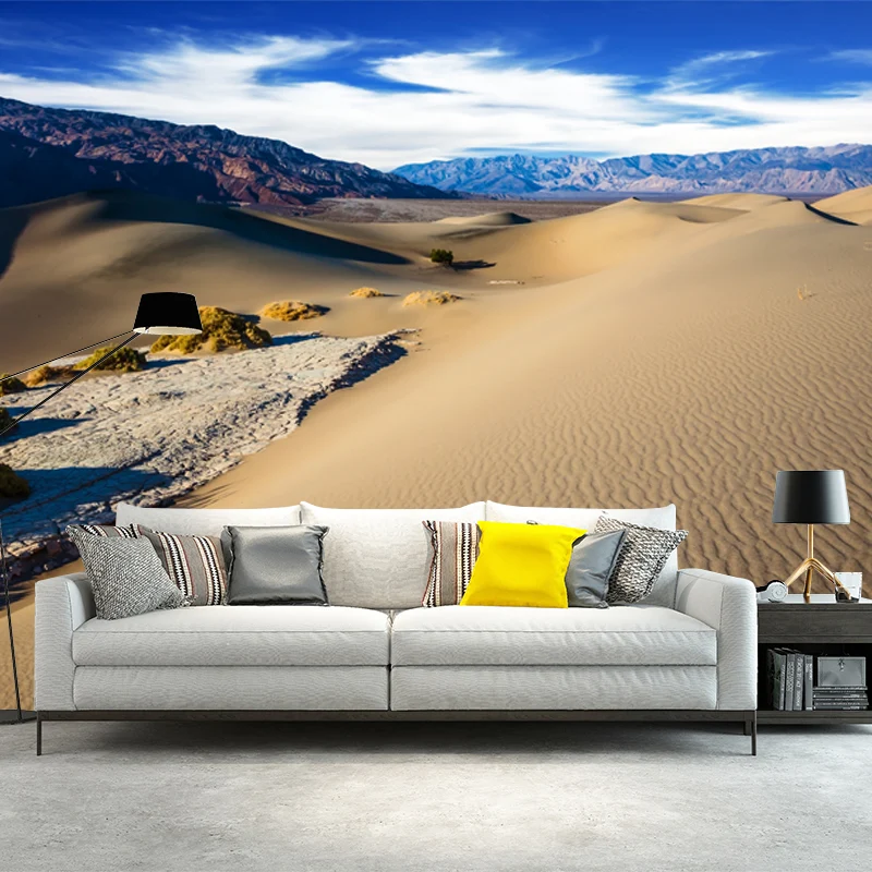 Mural de papel de pared modernista grande, revestimiento de paredes con paisaje de dunas amarillas y montañas, tamaño pers...