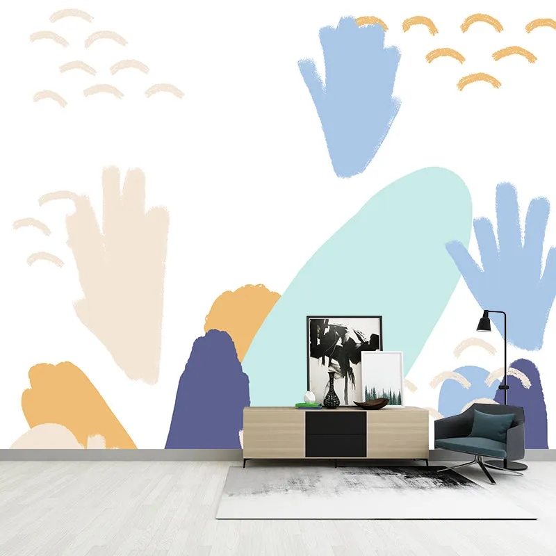 Mural de papel pintado con paisaje de montañ, revestimiento de paredes artístico azul para niños, dormitorio infantil Azul...