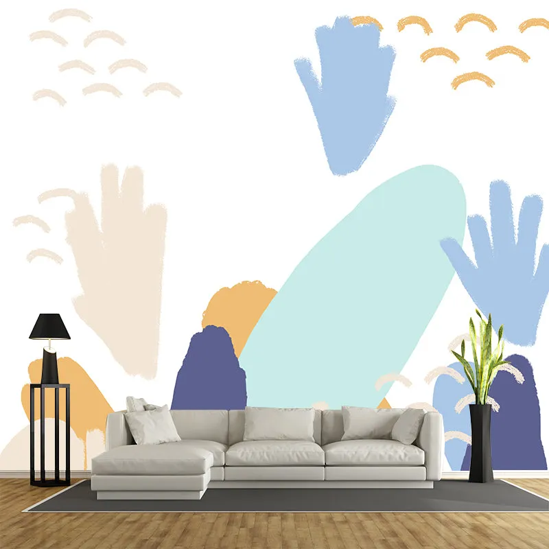 Mural de papel pintado con paisaje de montañ, revestimiento de paredes artístico azul para niños, dormitorio infantil Azul...