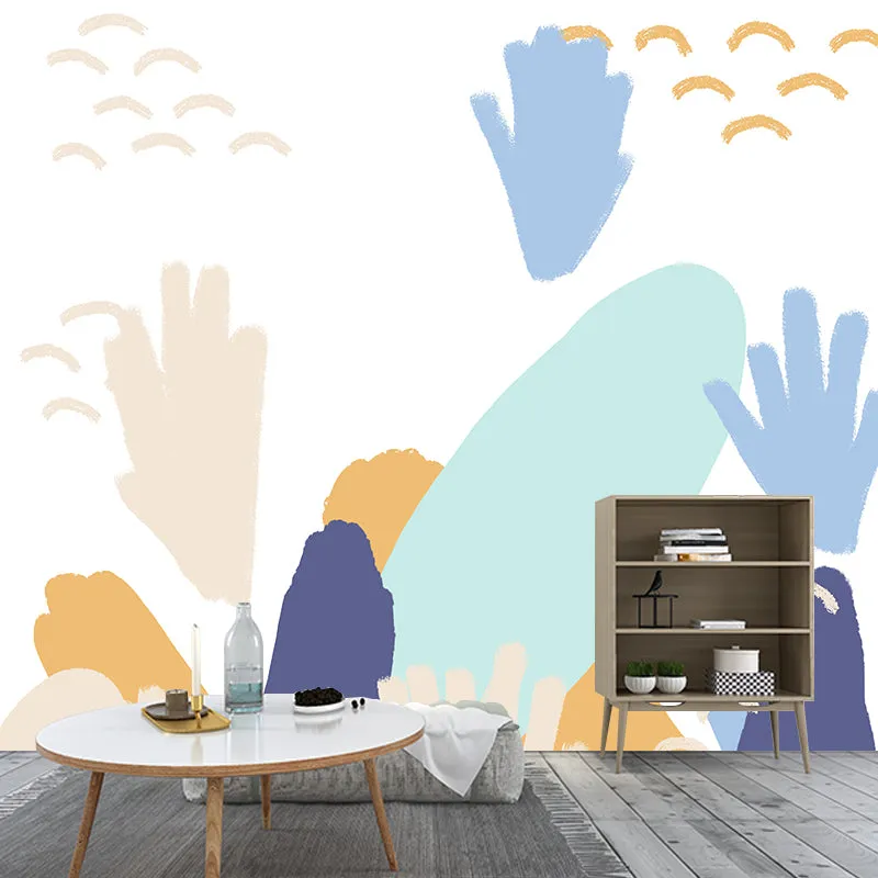 Mural de papel pintado con paisaje de montañ, revestimiento de paredes artístico azul para niños, dormitorio infantil Azul...