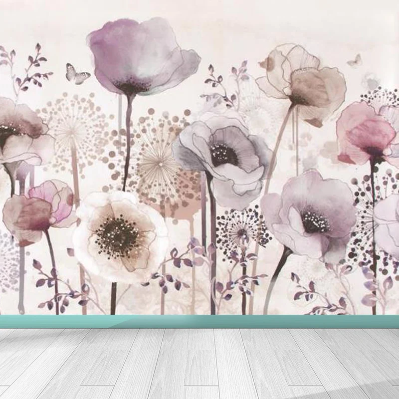 Mural de papel pintado de flores de tamaño completo en decoración de pared no tejida rosa, lavable, tamaño personalizado R...
