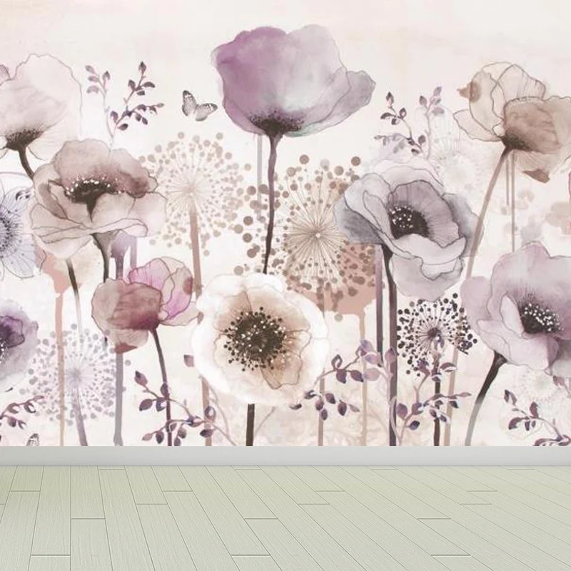 Mural de papel pintado de flores de tamaño completo en decoración de pared no tejida rosa, lavable, tamaño personalizado R...